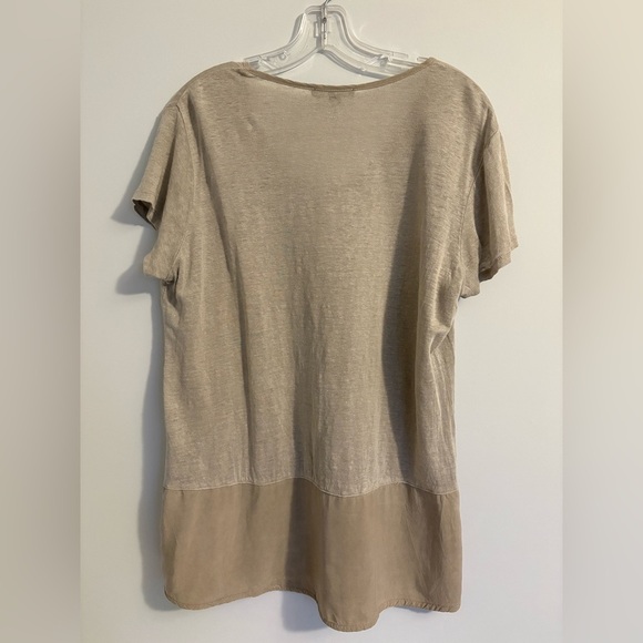Charlie B Tan/Beige V Neck 100% Linen Short Sleeve Top Beachy Womens Size XL - Picture 3 of 11